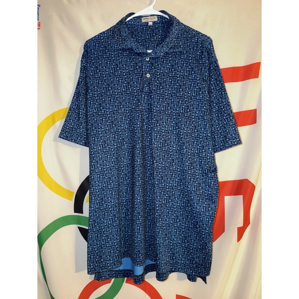 Peter Millar Summer Comfort Polo Mens Large AOP Blue Bottle Opener